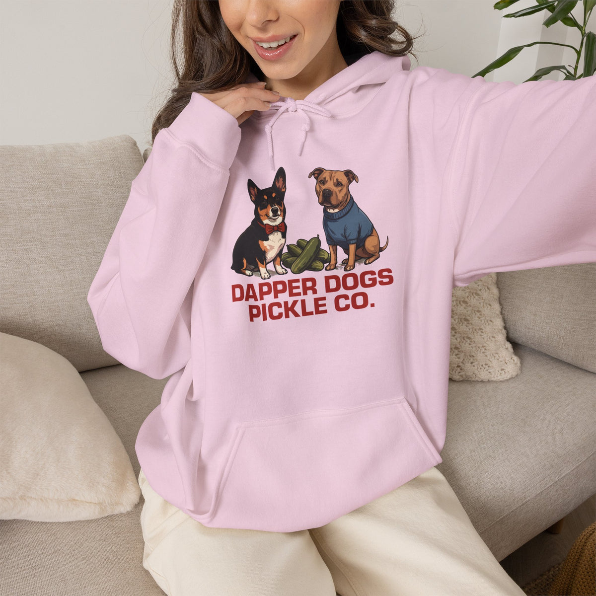 Dapper Dogs Pickle Co. Hoodie — Cute Dog Graphic Pullover for Pet Lovers
