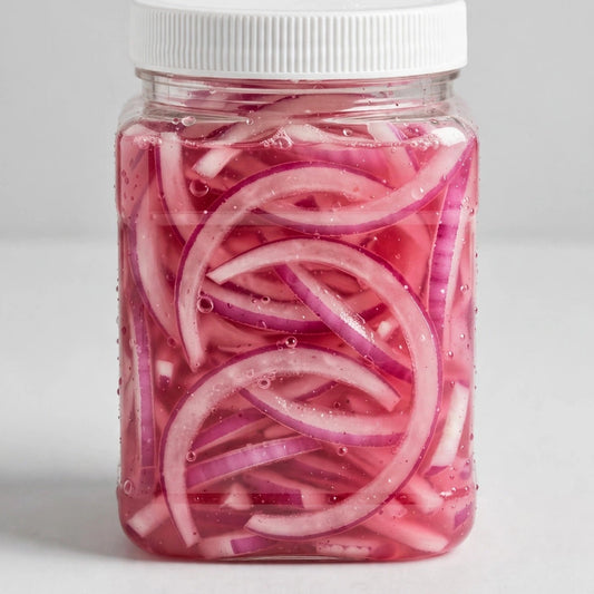 Pickled red onions jar
